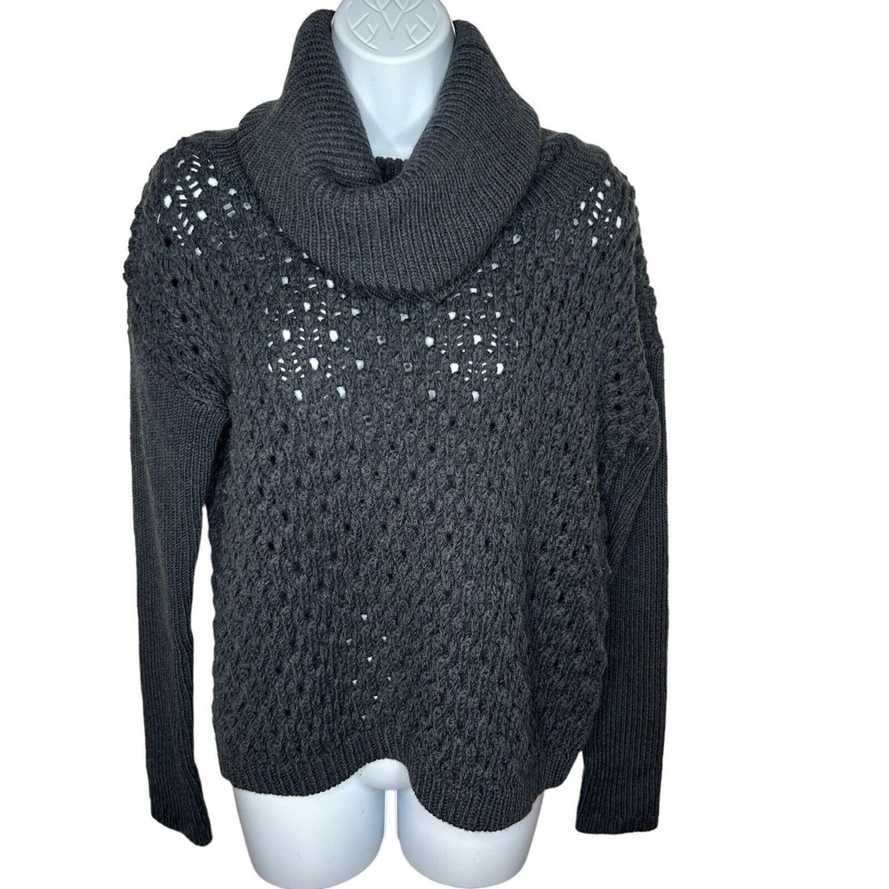 Alice + Olivia Chunky Sweater Cowl Neck Size S Gray Open Knit 100% Wool